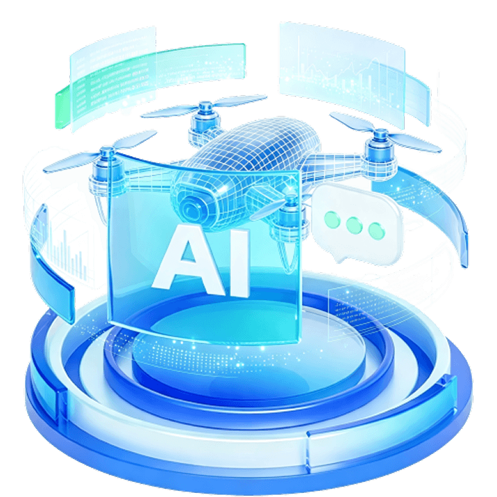 AI 智能诊断中枢与无人机悬浮 3D 插画